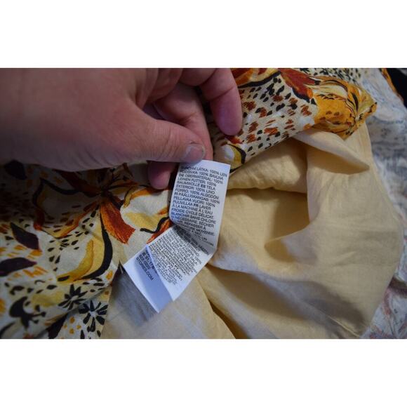 & Other Stories Baby Doll Dress M Linen Short Neutral Floral Long Sleeve Square - Picture 6 of 6